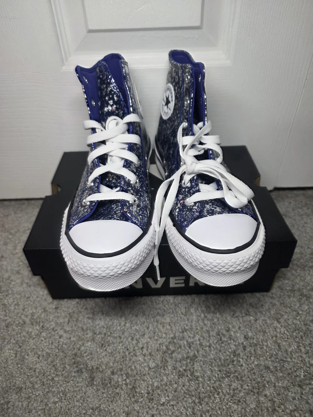 Converse A10043C All Star Glitter Junior Girls Sneakers In Navy Sz 5.5